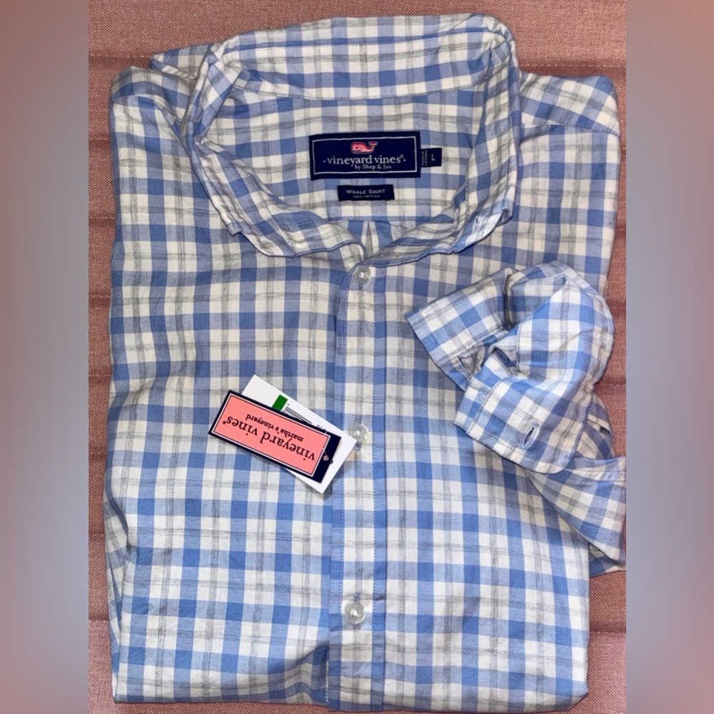 Vineyard Vines Men's Blue Spruce Gray and White Classic Whale Shirt- NWT